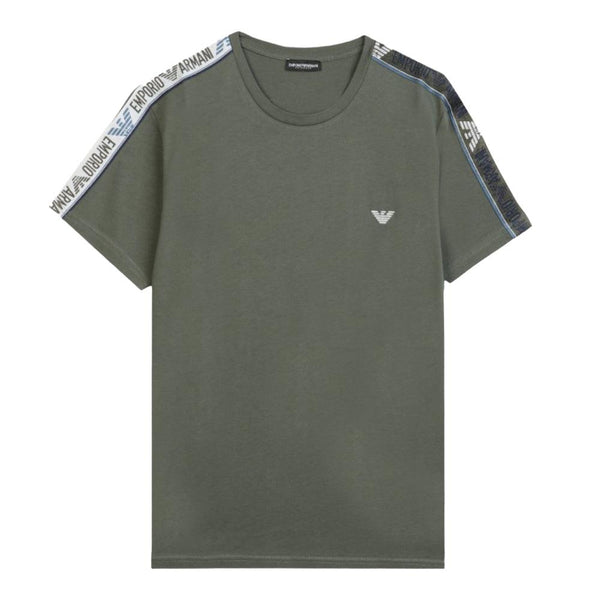 Emporio Armani Lounge Eagle Tape T-Shirt - Military Green-SPIRALSEVEN DESIGNER MENSWEAR UK