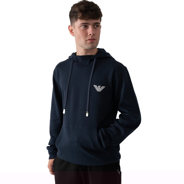 Emporio Armani Lounge Hooded Sweatshirt Navy-SPIRALSEVEN DESIGNER MENSWEAR UK