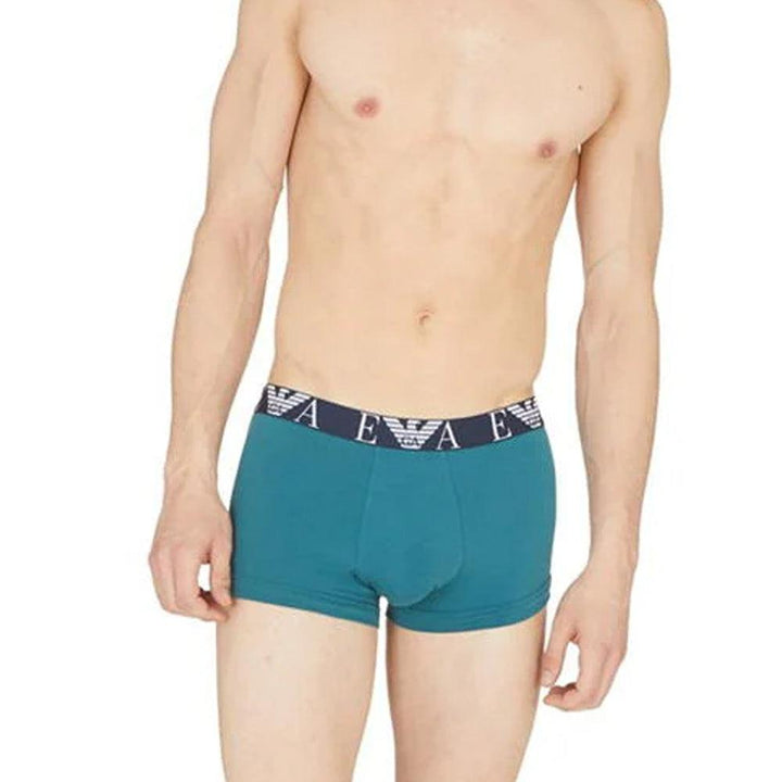 Emporio Armani Three Pack Logo Trunks Green/Blue/Black-SPIRALSEVEN DESIGNER MENSWEAR UK