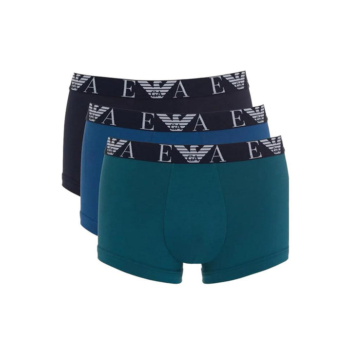 Emporio Armani Three Pack Logo Trunks Green/Blue/Black-SPIRALSEVEN DESIGNER MENSWEAR UK