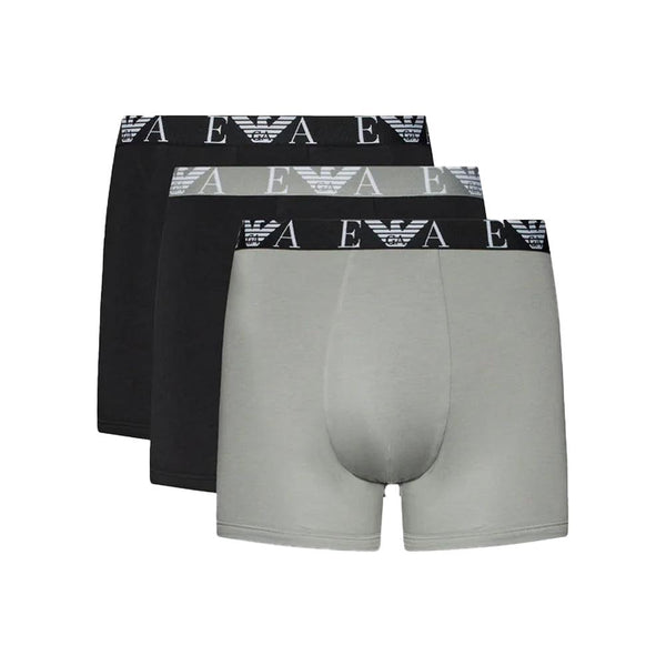 Emporio Armani Underwear Three Pack Logo Boxers - Black/Stone-SPIRALSEVEN DESIGNER MENSWEAR UK