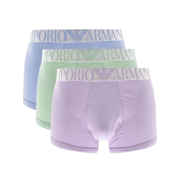 Emporio Armani Underwear Three Pack Logo Trunks - Mint/Lavender/Horte-SPIRALSEVEN DESIGNER MENSWEAR UK