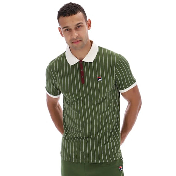 Fila BB1 Classic Striped Polo Shirt Chive/Gardenia/Windsor Wine-SPIRALSEVEN DESIGNER MENSWEAR UK