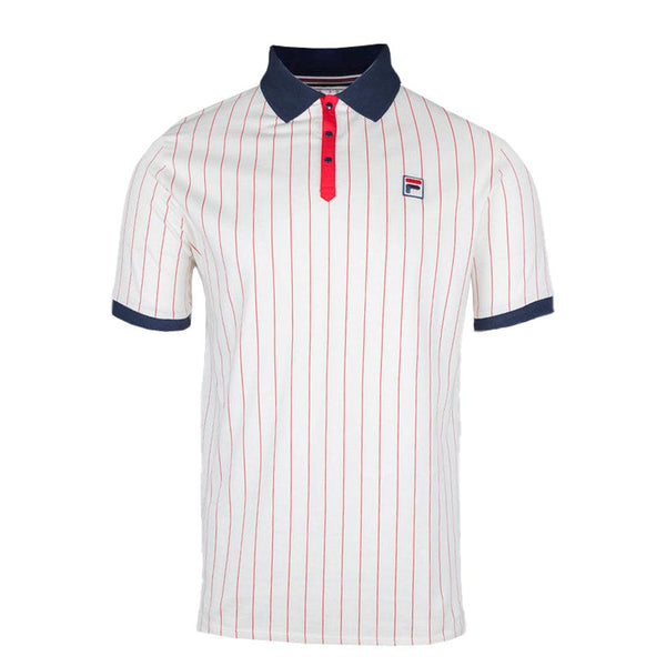 Fila BB1 Classic Striped Polo Shirt - Gardenia/Fila Navy/Fila Red-SPIRALSEVEN DESIGNER MENSWEAR UK