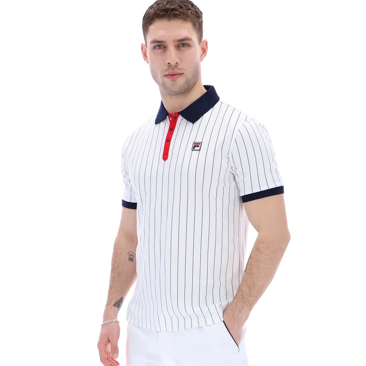 Fila BB1 Classic Striped Polo Shirt White/Fila Navy/Fila Red-SPIRALSEVEN DESIGNER MENSWEAR UK