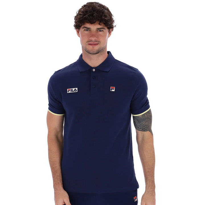 Fila Pablo Three Button Tipped Polo Shirt Fila Navy/Lemonade-SPIRALSEVEN DESIGNER MENSWEAR UK