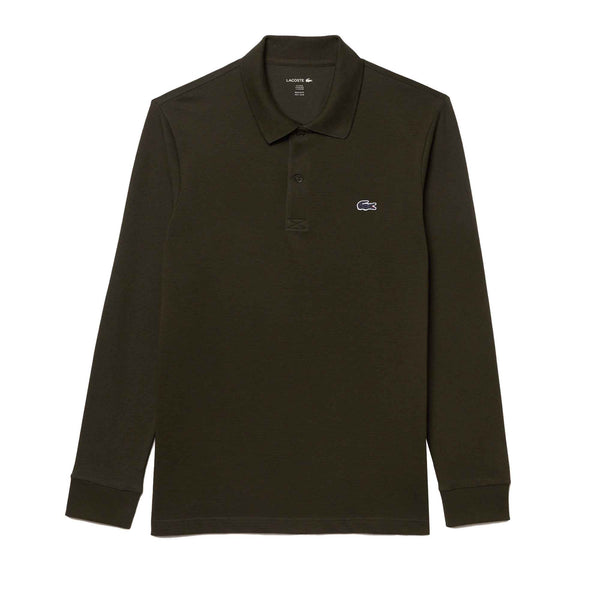 Lacoste Regular Fit Long Sleeve Cotton Blend Polo Shirt Dark Khaki Green