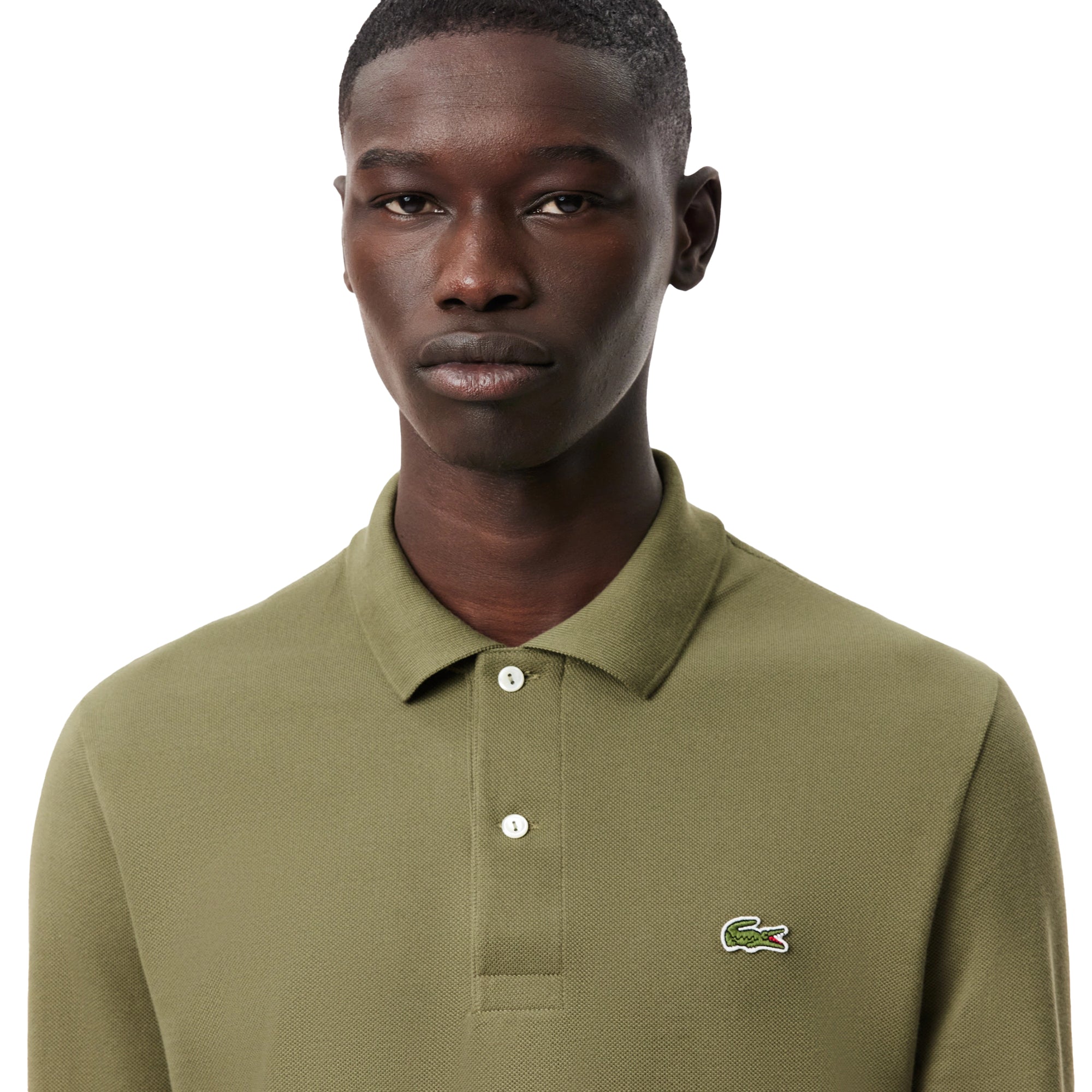 Lacoste Classic Fit Long Sleeve Polo Shirt Khaki Green Spiral Seven