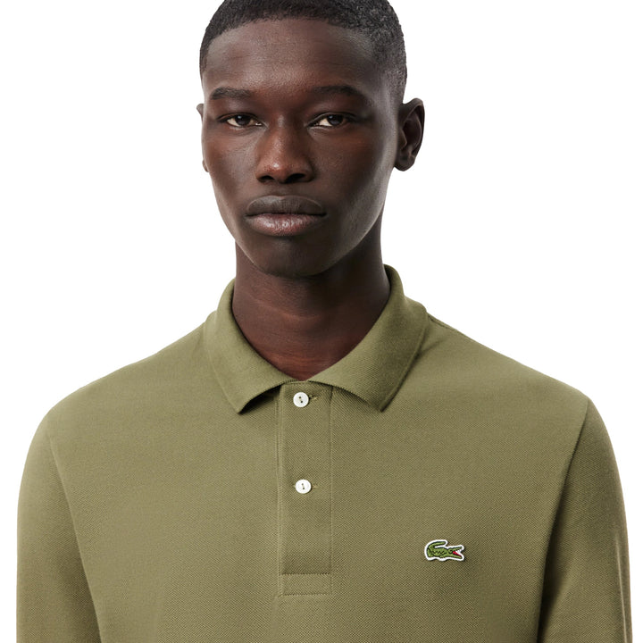 Lacoste Classic Fit Long Sleeve Polo Shirt Khaki Green-SPIRALSEVEN DESIGNER MENSWEAR UK