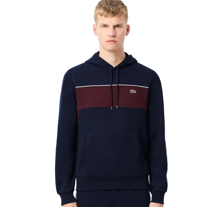 Lacoste Colour Block Fleece Hoodie Navy Blue/Bordeaux-SPIRALSEVEN DESIGNER MENSWEAR UK