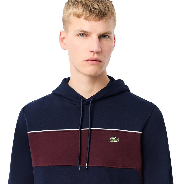 Lacoste Colour Block Fleece Hoodie Navy Blue/Bordeaux-SPIRALSEVEN DESIGNER MENSWEAR UK