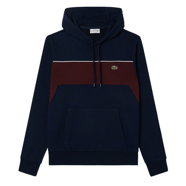 Lacoste Colour Block Fleece Hoodie Navy Blue/Bordeaux-SPIRALSEVEN DESIGNER MENSWEAR UK