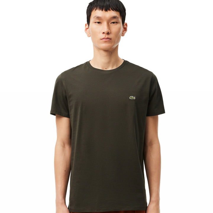 Lacoste Cotton Pima Crew Neck T-Shirt Dark Khaki Green-SPIRALSEVEN DESIGNER MENSWEAR UK