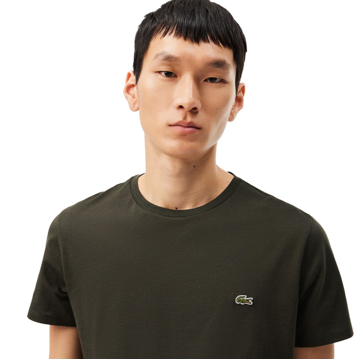 Lacoste Cotton Pima Crew Neck T-Shirt Dark Khaki Green-SPIRALSEVEN DESIGNER MENSWEAR UK