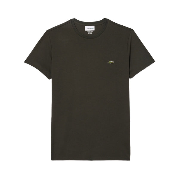 Lacoste Cotton Pima Crew Neck T-Shirt Dark Khaki Green-SPIRALSEVEN DESIGNER MENSWEAR UK