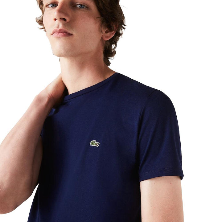 Lacoste Cotton Pima Crew Neck T-Shirt Navy Blue-SPIRALSEVEN DESIGNER MENSWEAR UK