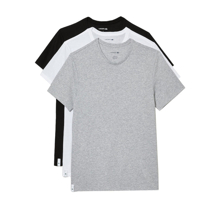 Lacoste Lounge 3 Pack Plain Stretch Cotton T-Shirts White/Grey/Black-SPIRALSEVEN DESIGNER MENSWEAR UK