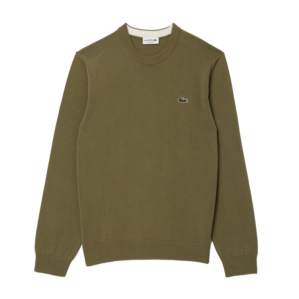 Lacoste Monochrome Crew Neck Sweater Khaki Green-SPIRALSEVEN DESIGNER MENSWEAR UK