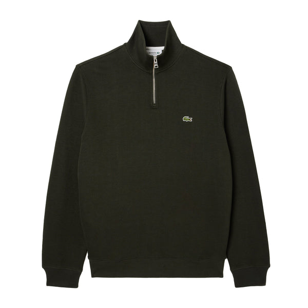 Lacoste Quarter Zip High Neck Interlock Sweatshirt Dark Khaki Green-SPIRALSEVEN DESIGNER MENSWEAR UK