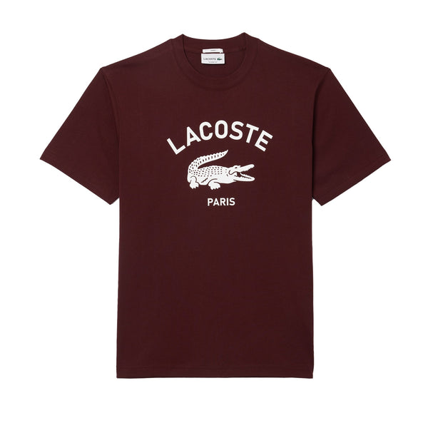 Lacoste Signature Print Cotton T-Shirt Bordeaux-SPIRALSEVEN DESIGNER MENSWEAR UK