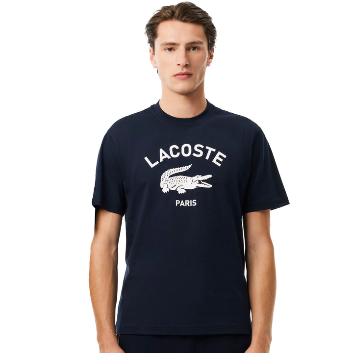 Lacoste Signature Print Cotton T-Shirt Midnight Blue-SPIRALSEVEN DESIGNER MENSWEAR UK