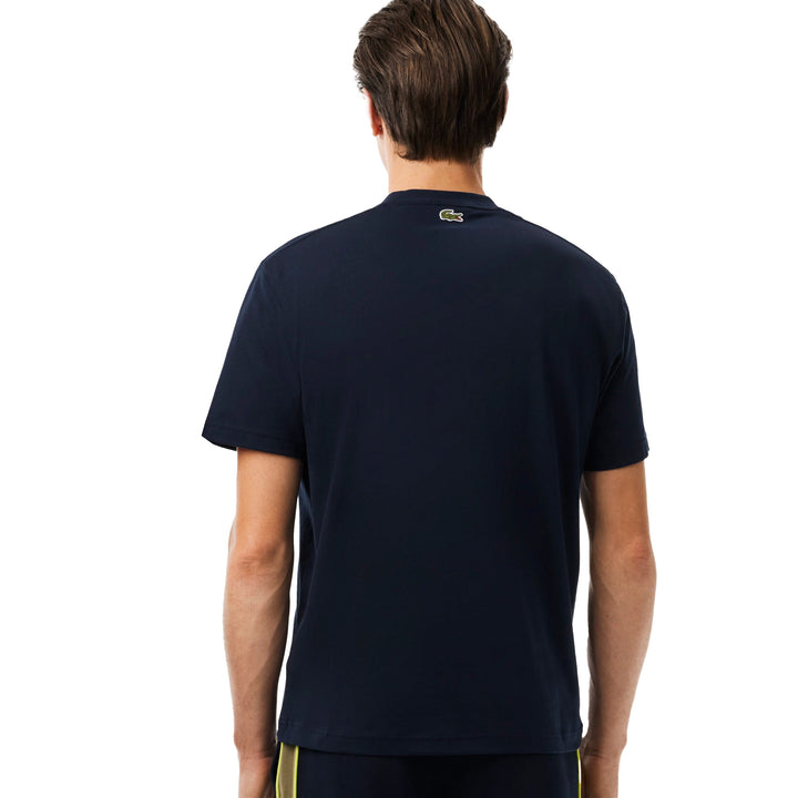 Lacoste Signature Print Cotton T-Shirt Midnight Blue-SPIRALSEVEN DESIGNER MENSWEAR UK