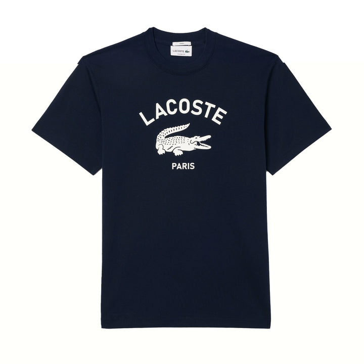 Lacoste Signature Print Cotton T-Shirt Midnight Blue-SPIRALSEVEN DESIGNER MENSWEAR UK