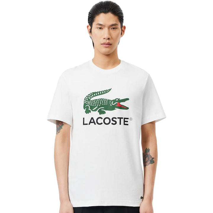 Lacoste Signature Print Cotton T-Shirt White-SPIRALSEVEN DESIGNER MENSWEAR UK