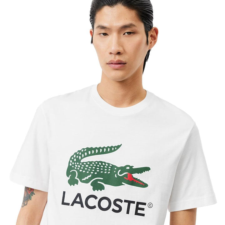 Lacoste Signature Print Cotton T-Shirt White-SPIRALSEVEN DESIGNER MENSWEAR UK