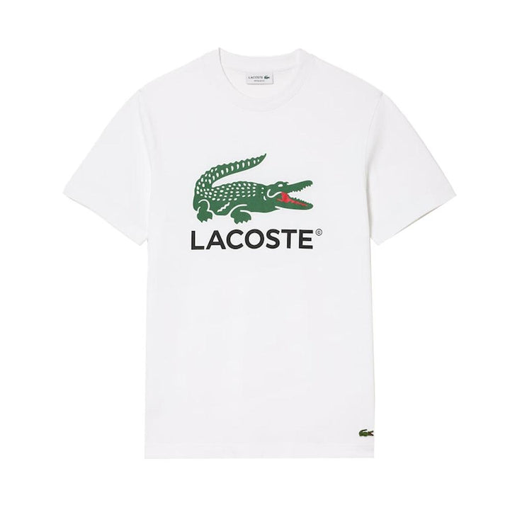 Lacoste Signature Print Cotton T-Shirt White-SPIRALSEVEN DESIGNER MENSWEAR UK