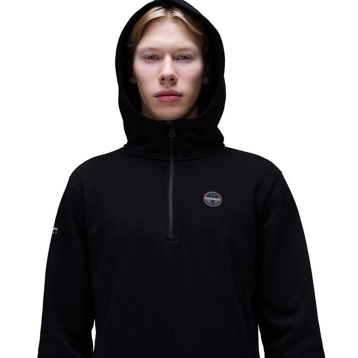 Napapijri Badge Quarter Zip Hoodie Black-SPIRALSEVEN DESIGNER MENSWEAR UK