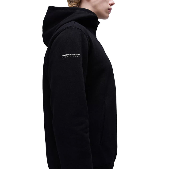 Napapijri Badge Quarter Zip Hoodie Black-SPIRALSEVEN DESIGNER MENSWEAR UK