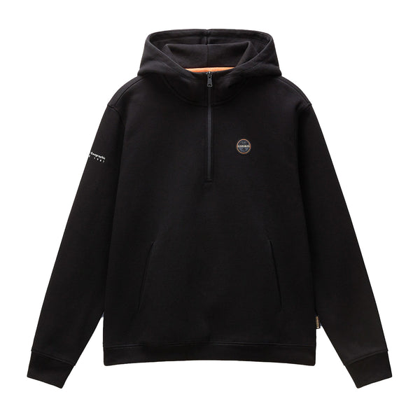 Napapijri Badge Quarter Zip Hoodie Black-SPIRALSEVEN DESIGNER MENSWEAR UK