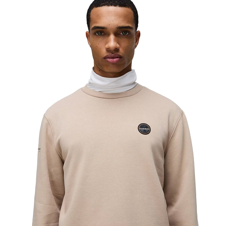 Napapijri Badge Sweatshirt Beige Rocky-SPIRALSEVEN DESIGNER MENSWEAR UK