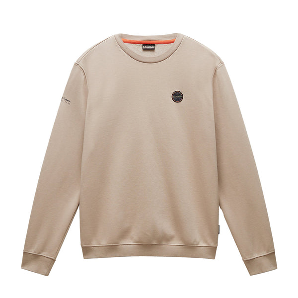 Napapijri Badge Sweatshirt Beige Rocky-SPIRALSEVEN DESIGNER MENSWEAR UK