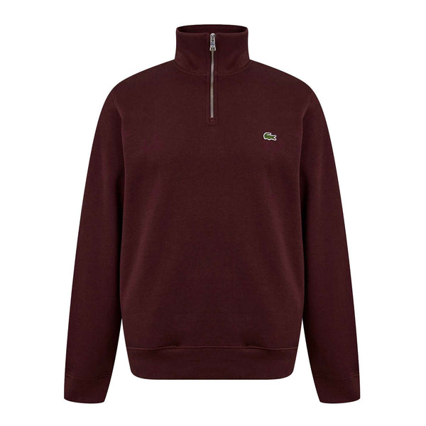 Lacoste Quarter Zip High Neck Interlock Sweatshirt Bordeaux