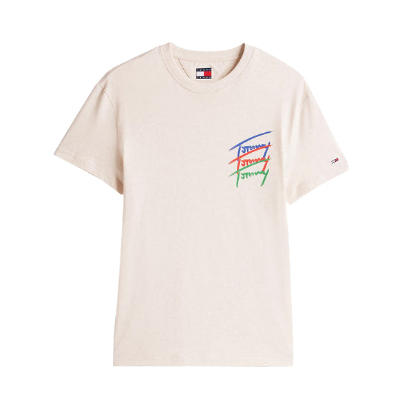 Tommy Jeans 3 Colour Twisted Logo T-Shirt Oat Marl Heather