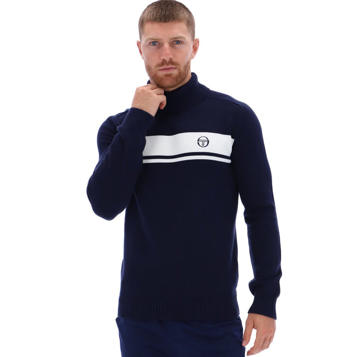 Sergio Tacchini Damarindo Roll Neck Jumper Maritime Blue/Gardenia-SPIRALSEVEN DESIGNER MENSWEAR UK