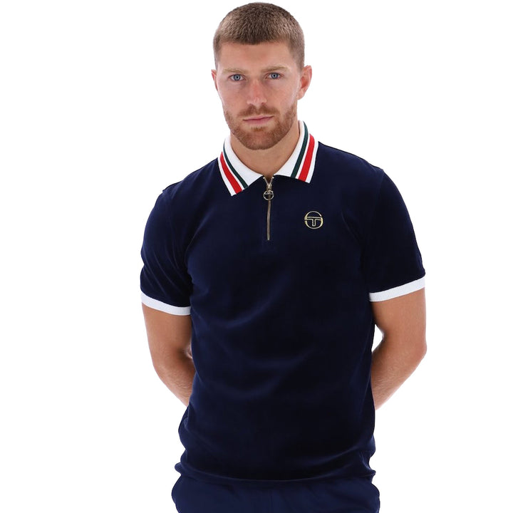 Sergio Tacchini Mahony Velour Polo Shirt Maritime Blue-SPIRALSEVEN DESIGNER MENSWEAR UK