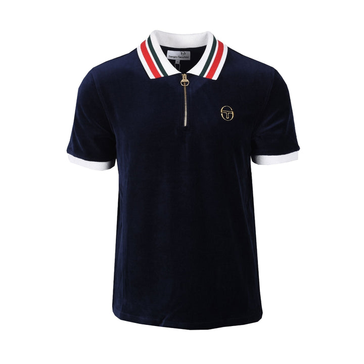 Sergio Tacchini Mahony Velour Polo Shirt Maritime Blue-SPIRALSEVEN DESIGNER MENSWEAR UK