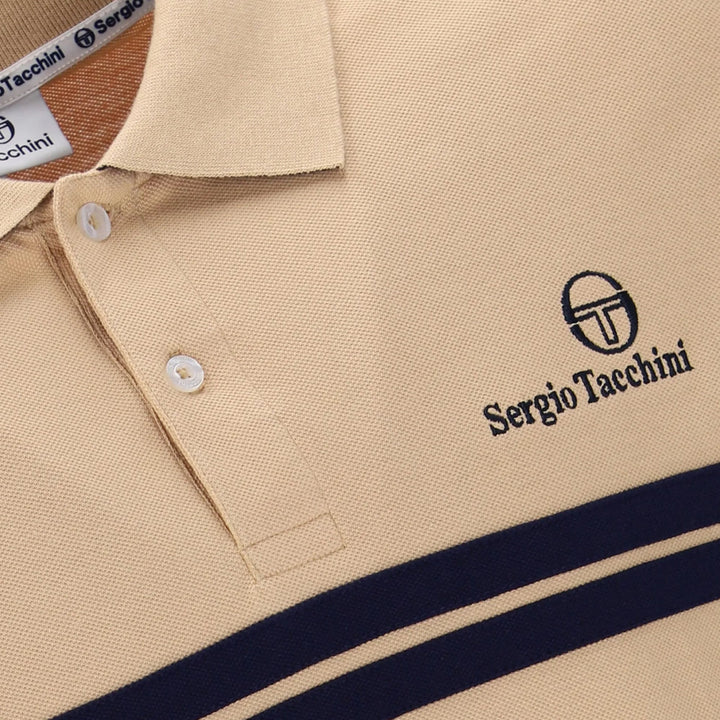 Sergio Tacchini New Supermac Polo Shirt Latte/Maritime Blue-SPIRALSEVEN DESIGNER MENSWEAR UK