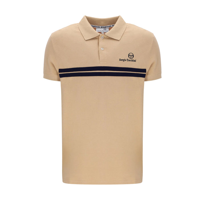 Sergio Tacchini New Supermac Polo Shirt Latte/Maritime Blue-SPIRALSEVEN DESIGNER MENSWEAR UK