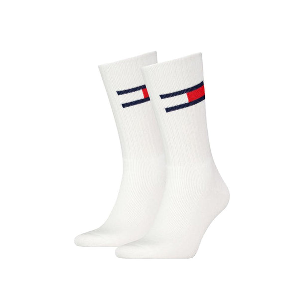 Tommy Hilfiger 2 Pack Flag Logo Socks White-SPIRALSEVEN DESIGNER MENSWEAR UK