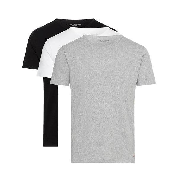 Tommy Hilfiger 3 Pack Premium Essential Stretch T-Shirts Black/White/Grey Heather-SPIRALSEVEN DESIGNER MENSWEAR UK