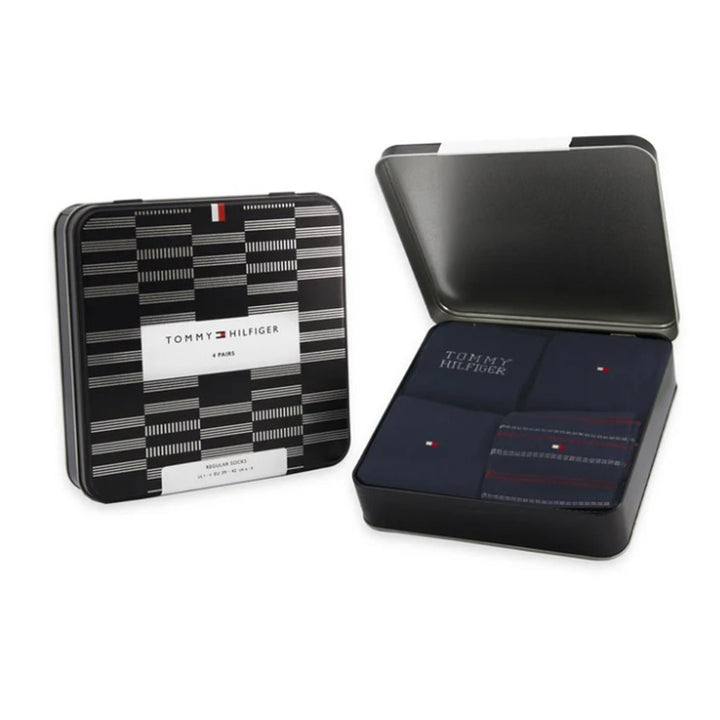 Tommy Hilfiger Four Pack Socks Gift Tin Set Navy-SPIRALSEVEN DESIGNER MENSWEAR UK