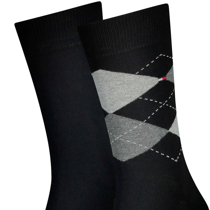 Tommy Hilfiger Two Pack Knitted Argyle Socks Black-UK 9-11-SPIRALSEVEN DESIGNER MENSWEAR UK