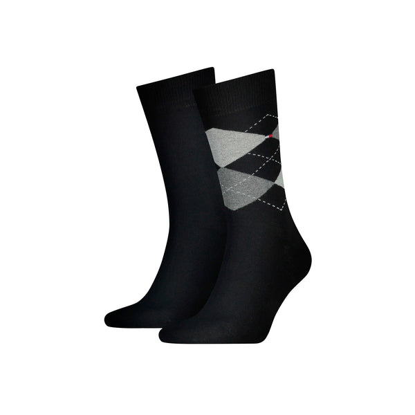 Tommy Hilfiger Two Pack Knitted Argyle Socks Black-UK 9-11-SPIRALSEVEN DESIGNER MENSWEAR UK