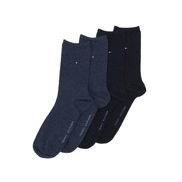 Tommy Hilfiger Two Pack Knitted Logo Socks Dark Navy Blue-SPIRALSEVEN DESIGNER MENSWEAR UK