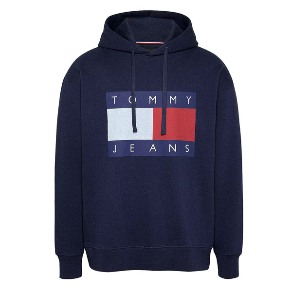 Tommy Jeans Flag Badge Relaxed Hoodie Dark Night Navy Melange-SPIRALSEVEN DESIGNER MENSWEAR UK