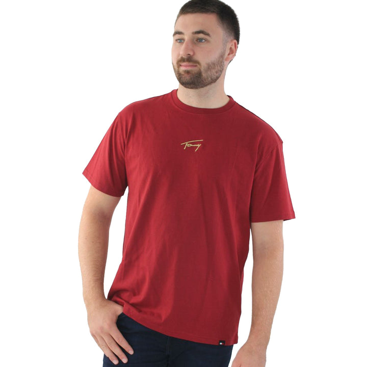 Tommy Jeans Gold Signature T-Shirt Regatta Red-SPIRALSEVEN DESIGNER MENSWEAR UK